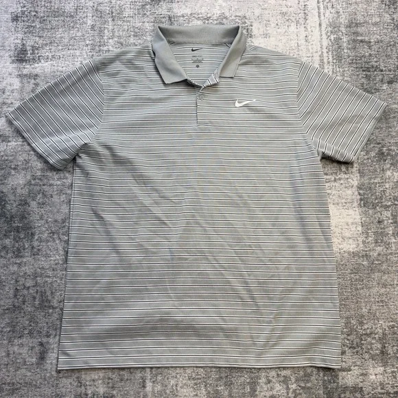 Nike Golf Polo Shirt Mens XL Gray Victory Striped Dir Fit Performance Travel - Picture 2 of 9